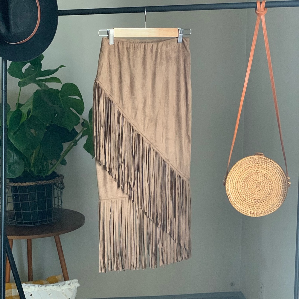 Suede fringe skirt